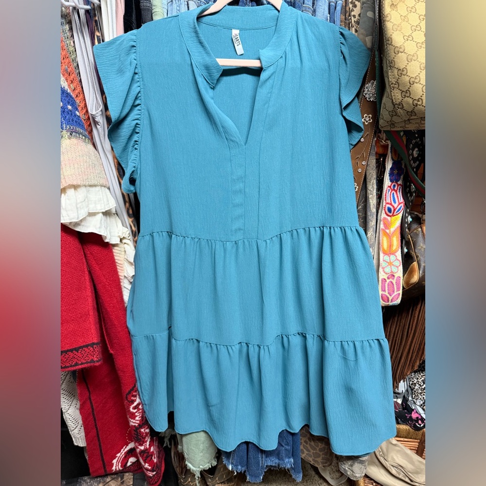 Teal Ruffle Sleeve Women's dress
